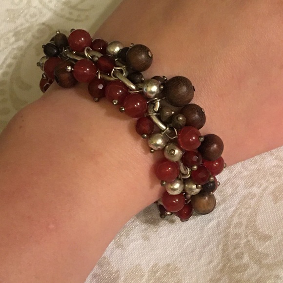Banana Republic Red, Wood, Silver Bead Bracelet - Picture 5 of 5
